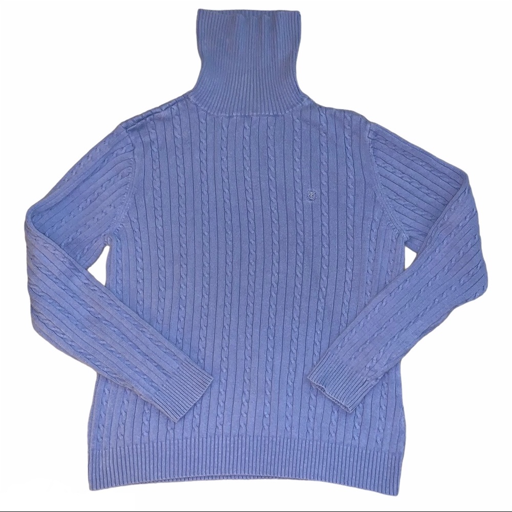 Izod Light Blue Cable Knit Ribbed Turtleneck Sweater